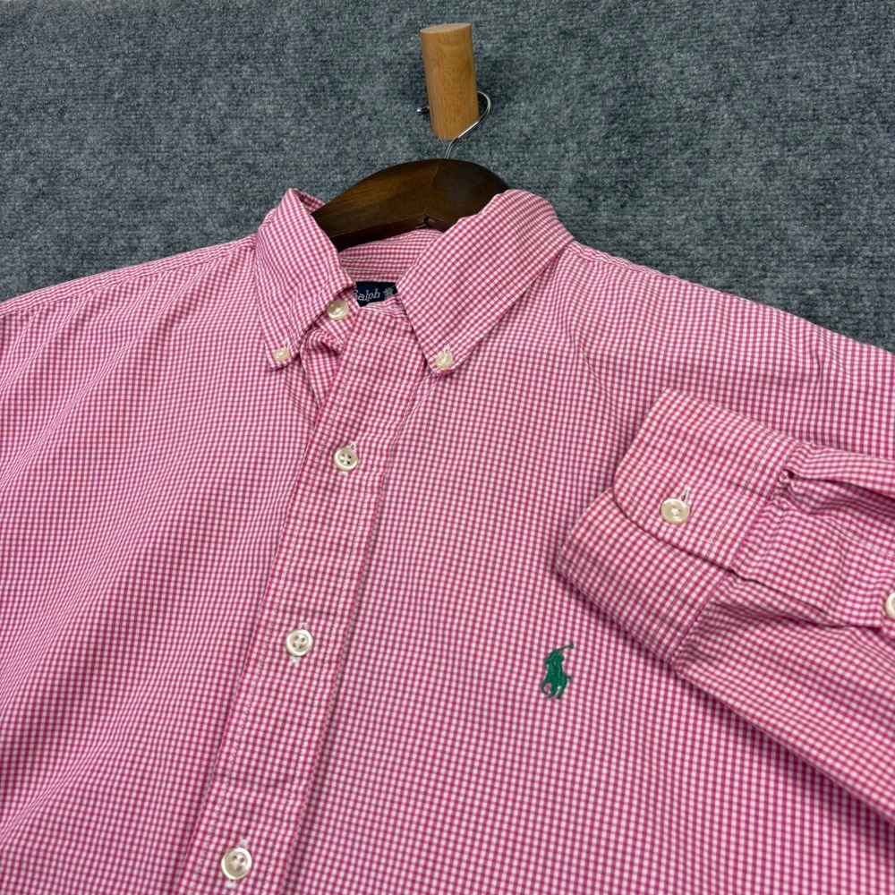 Ralph Lauren Button Down Shirt Mens L Pink Gingham Blake Two-Ply Cotton Preppy